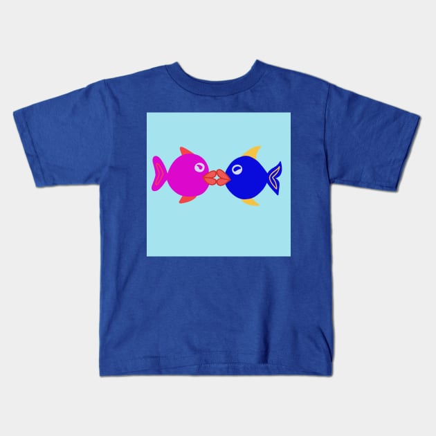 Illustrated kissing fish Kids T-Shirt by Ninadventurous